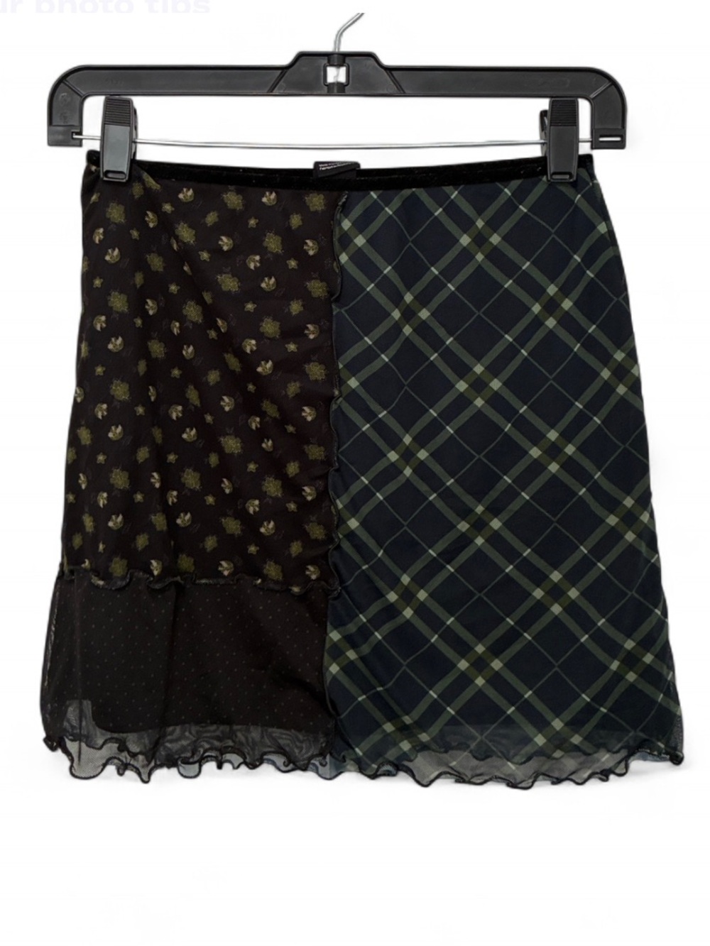Urban Outfitters Black and Green Patchwork Plaid Floral Mini Skirt
